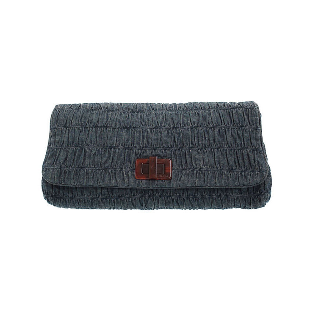 Prada Denim Gathered Clutch Bag